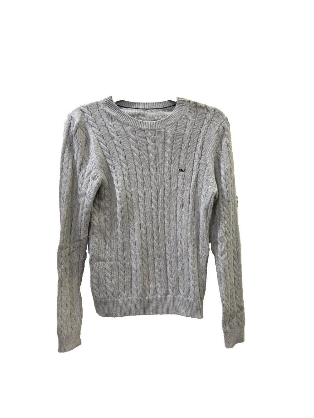 Vineyard Vines Cable Knit Preppy Academia Gray Sweater Embroidered Logo Size Sm